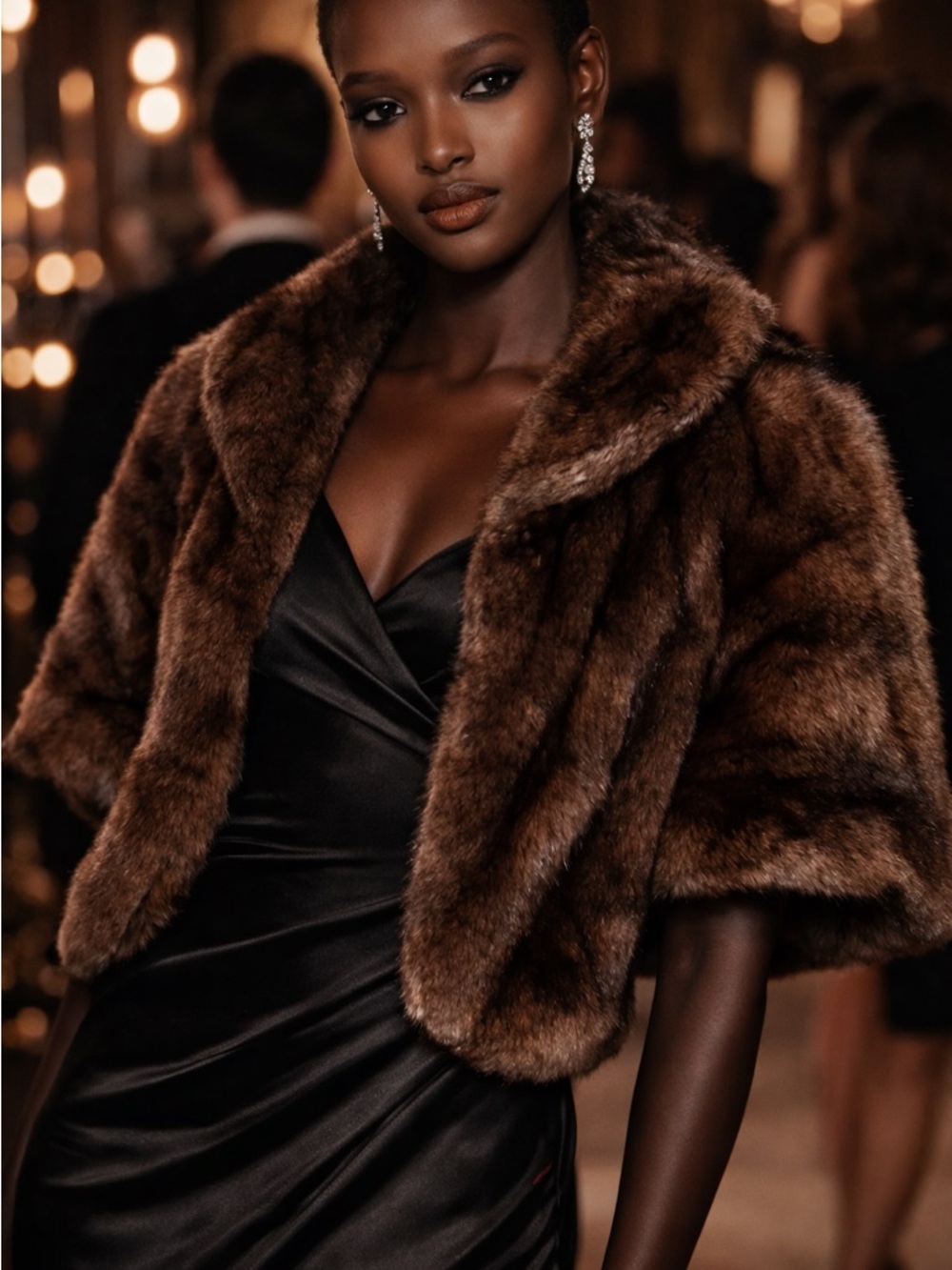 Vintage Faux Mink Fur Stole Cape | Brown Evening Wrap Shawl